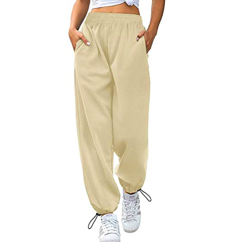 Damen lässige Sporthose mit hohem Bund und seitlichen Taschen Stalluxe