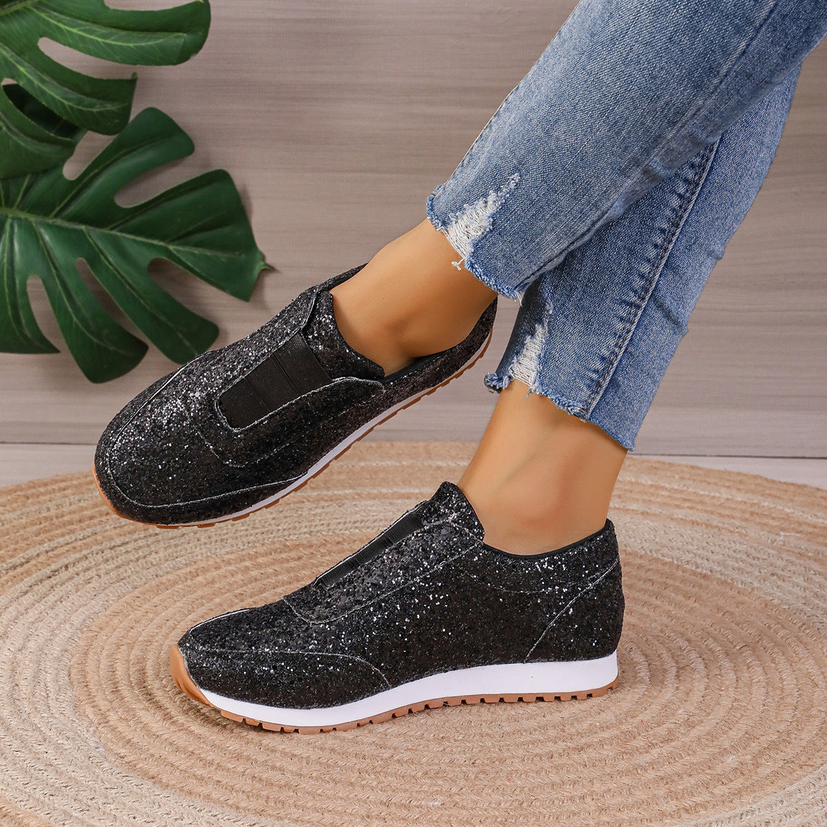 Damen Glitzernde Slip-On Sneakers mit komfortabler Sohle und atmungsaktiver Struktur Stalluxe