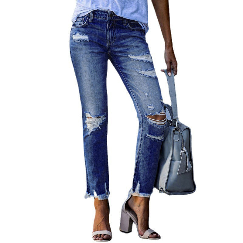 Damen destroyed Jeans mit fransigen Säumen und modischen Rissen Stalluxe
