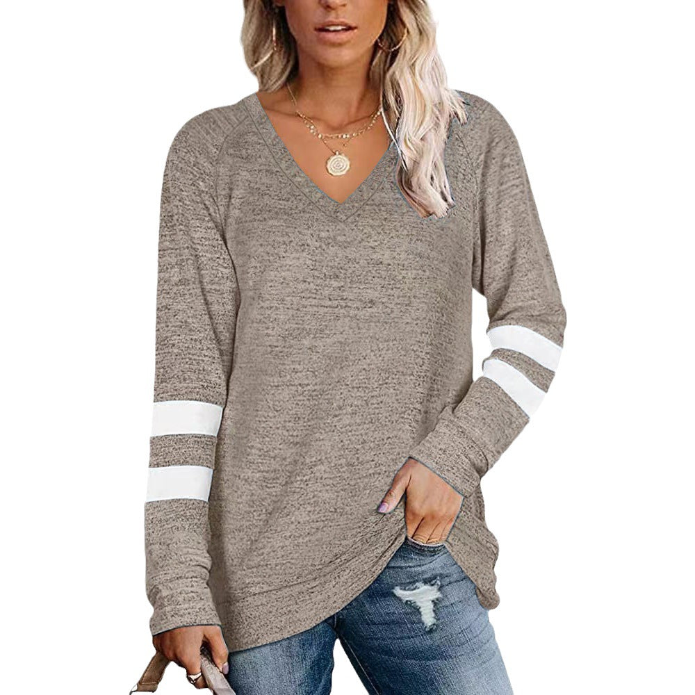 Damen Sportliches Langarmshirt mit V-Ausschnitt und Streifen-Details Stalluxe