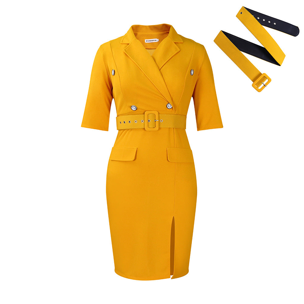 Damen Elegantes Etuikleid mit tailliertem Blazer-Oberteil und schickem Schlitz Stalluxe