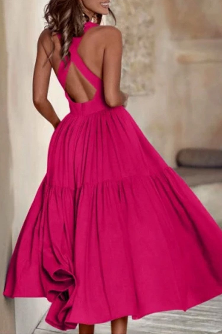 Damen Elegantes Langarmkleid mit bodenlangem Rock und raffinierten Falten Stalluxe