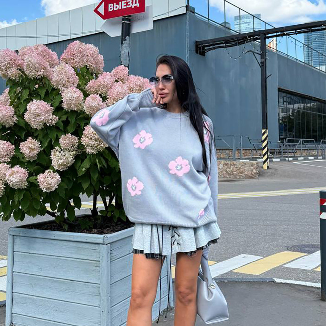 Damen Strickpullover mit floralem Muster und lässigem Schnitt Stalluxe