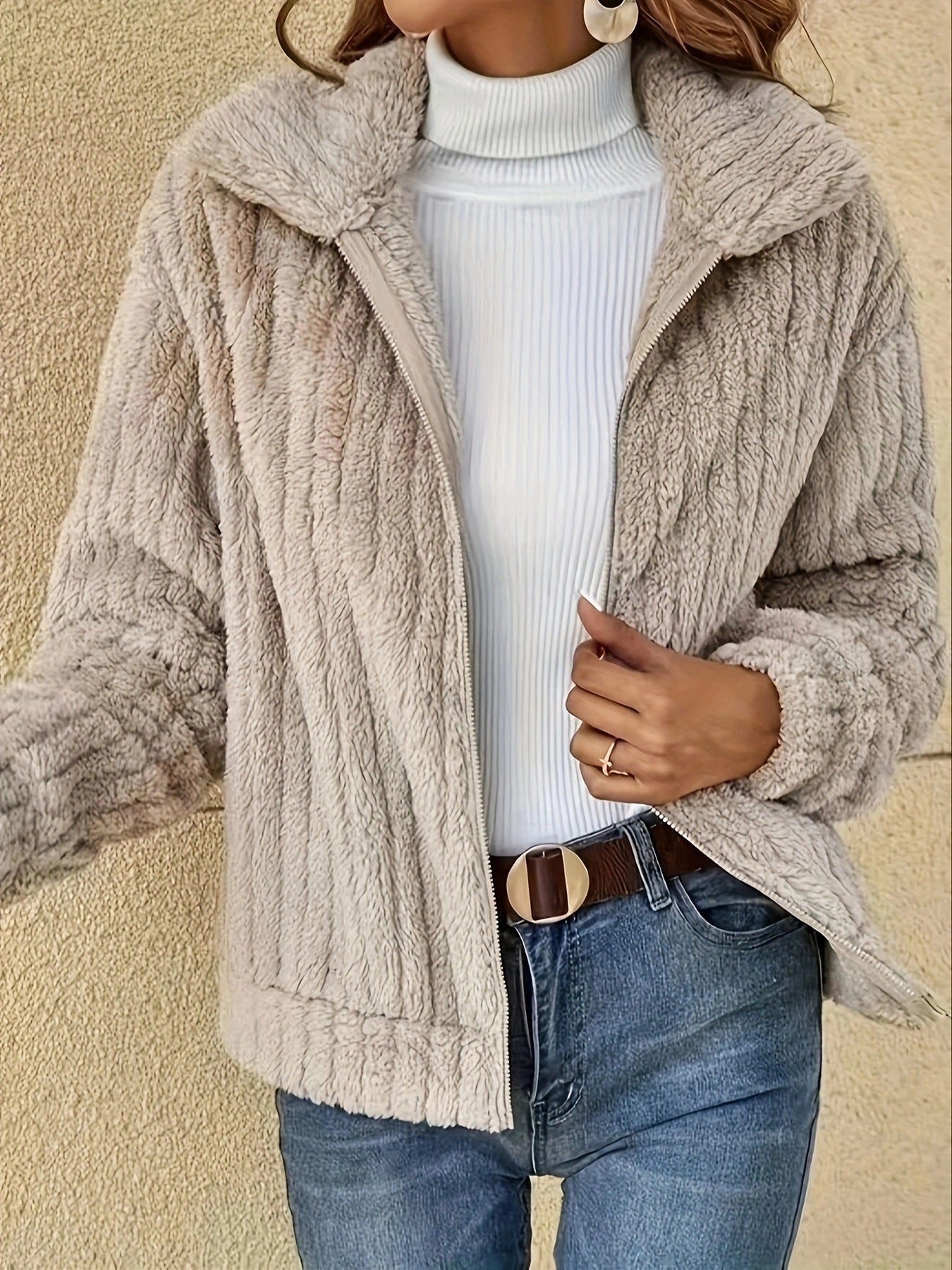 Damen kuschelige Fleecejacke mit modernem Strukturdesign Stalluxe