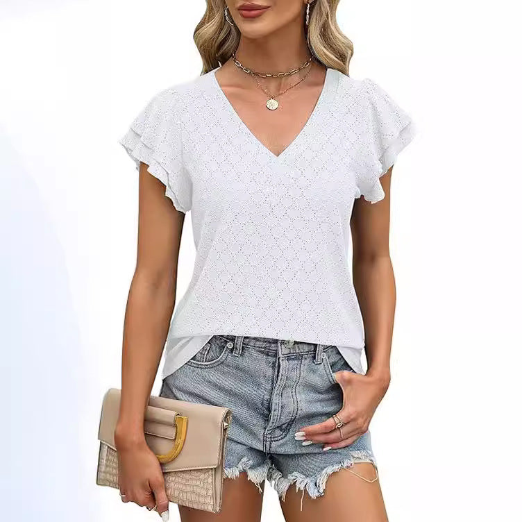 Damen modisches V-Ausschnitt-Shirt mit Rüschendetails Stalluxe