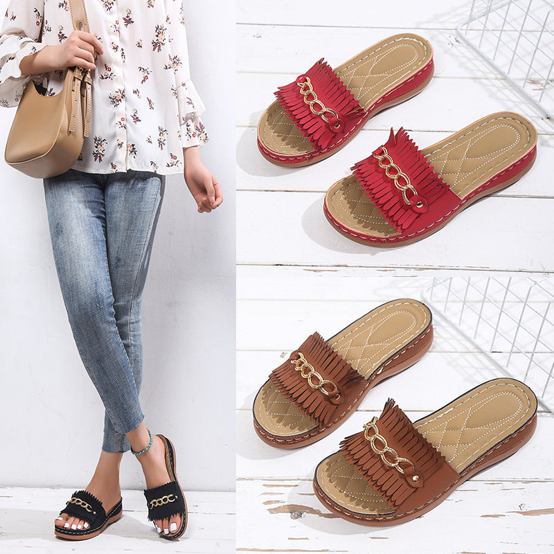 Damen Fransen Slides Stalluxe