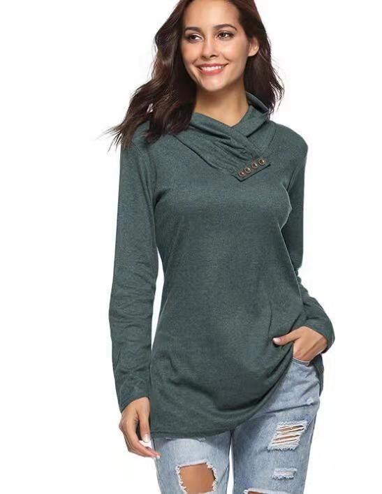 Damen Kuscheliger Langarm-Pullover mit modernem Stehkragen und dekorativen Knopfdetails Stalluxe
