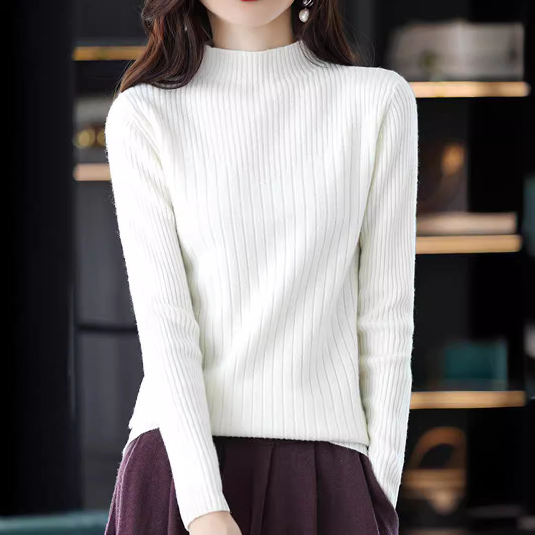 Damen eleganter Feinstrickpullover mit hohem Kragen und feinem Rippmuster Stalluxe