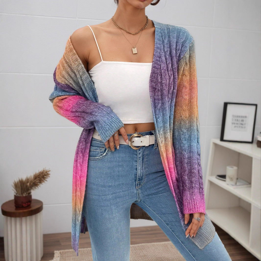 Damen Strickcardigan mit buntem Farbverlauf und lässigem Schnitt Stalluxe