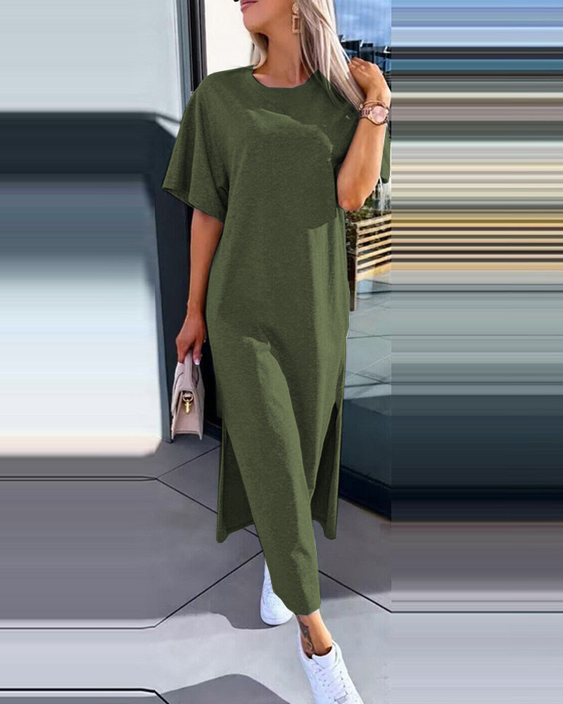Damen Lässiges Maxi-T-Shirt Kleid mit seitlichem Schlitz und großzügigem Schnitt Stalluxe