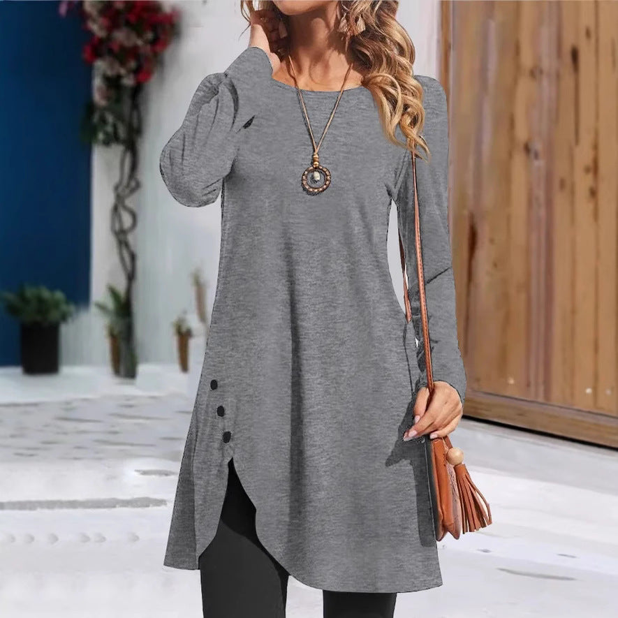 Damen modisches Longsleeve-Tunika mit verspielten Knopfdetails Stalluxe