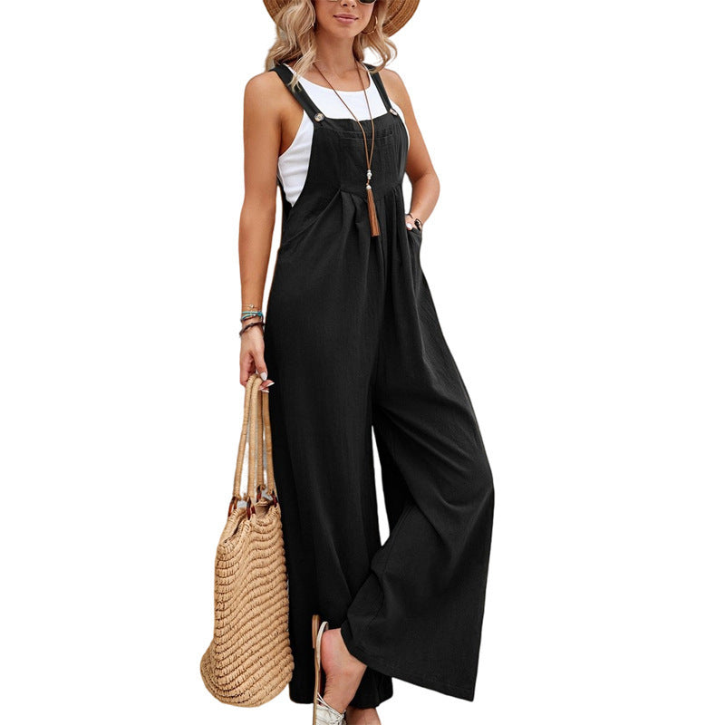 Damen Lässiger Jumpsuit mit weitem Bein und verstellbaren Trägern Stalluxe