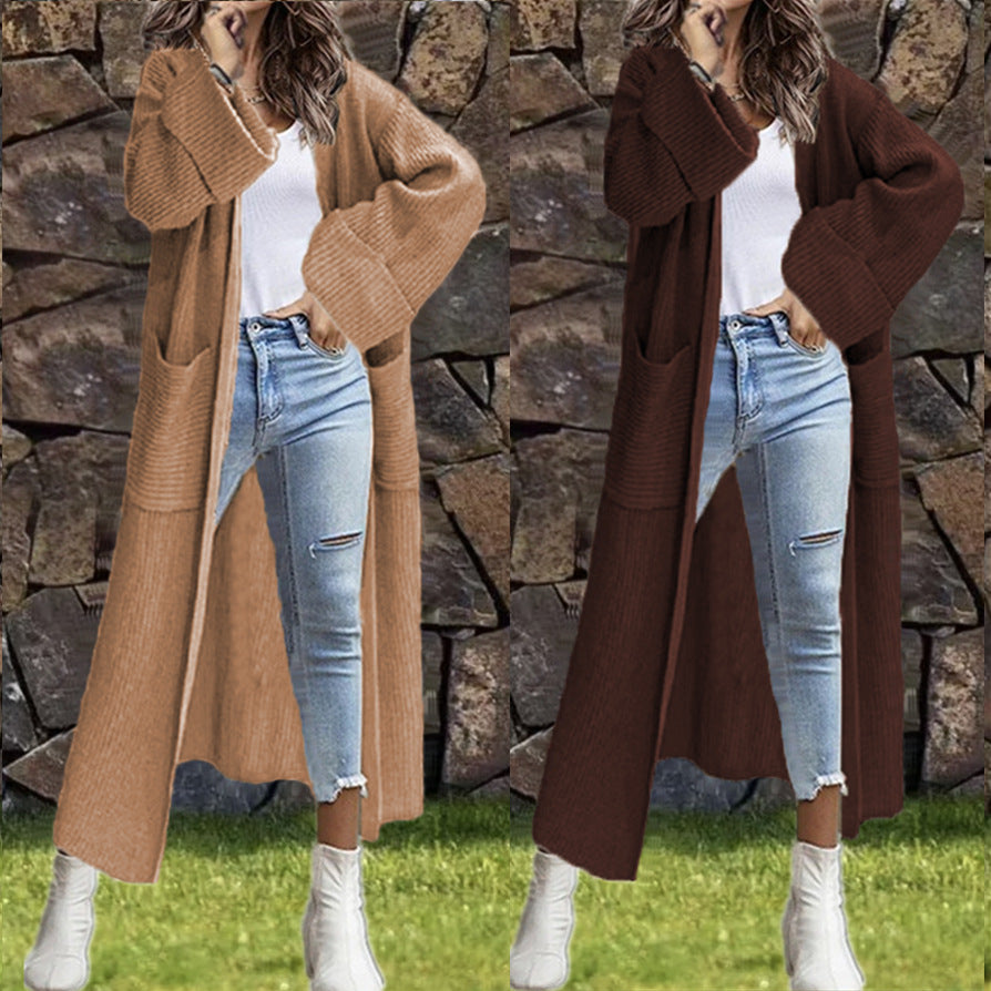 Damen Lange Strickjacke mit modischer Struktur und praktischen Taschen Stalluxe