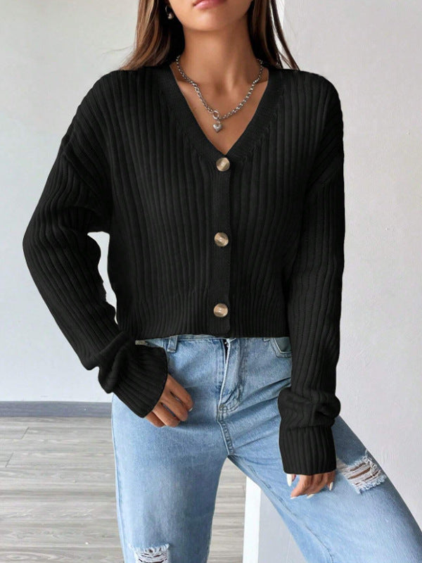 Damen modische Strickjacke mit V-Ausschnitt und Knopfleiste Stalluxe