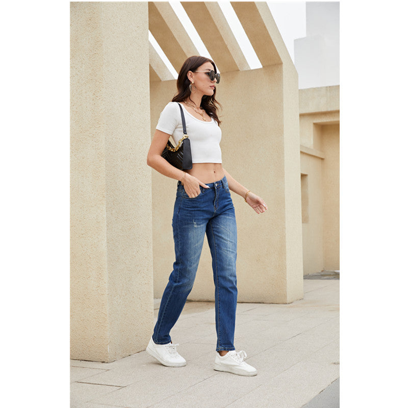 Damen gerade geschnittene Jeans mit Vintage-Details Stalluxe