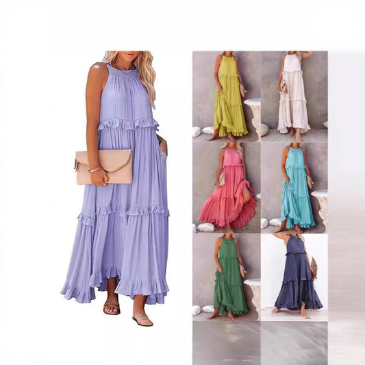 Damen Luftiges Maxikleid mit Rüschendetails und hoher Taille Stalluxe