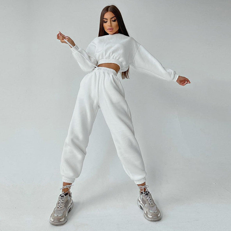 Damen trendiges Sweat-Set mit cropped Oberteil und elastischem Bund Stalluxe