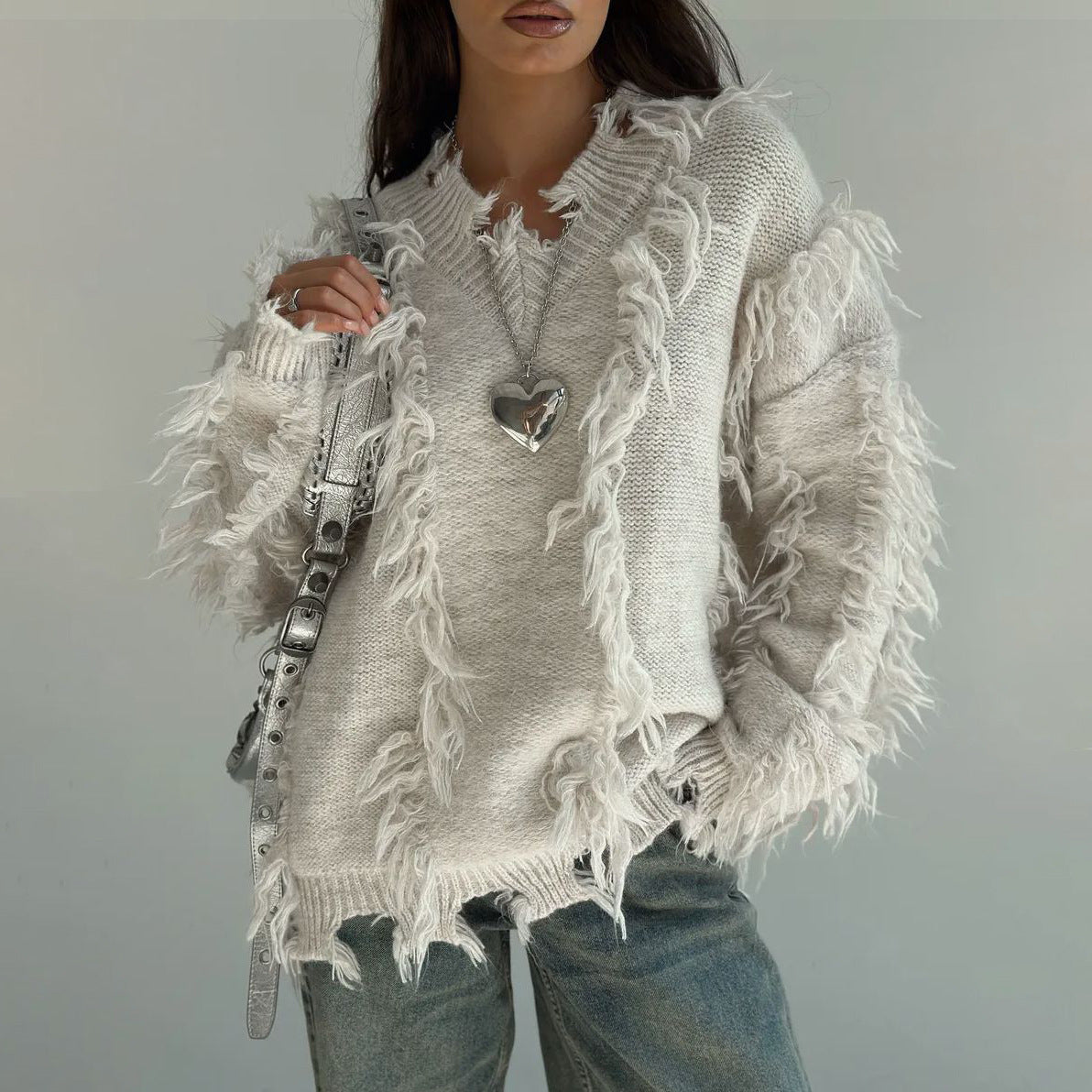 Damen Strickpullover mit lässigem Fransen-Design Stalluxe