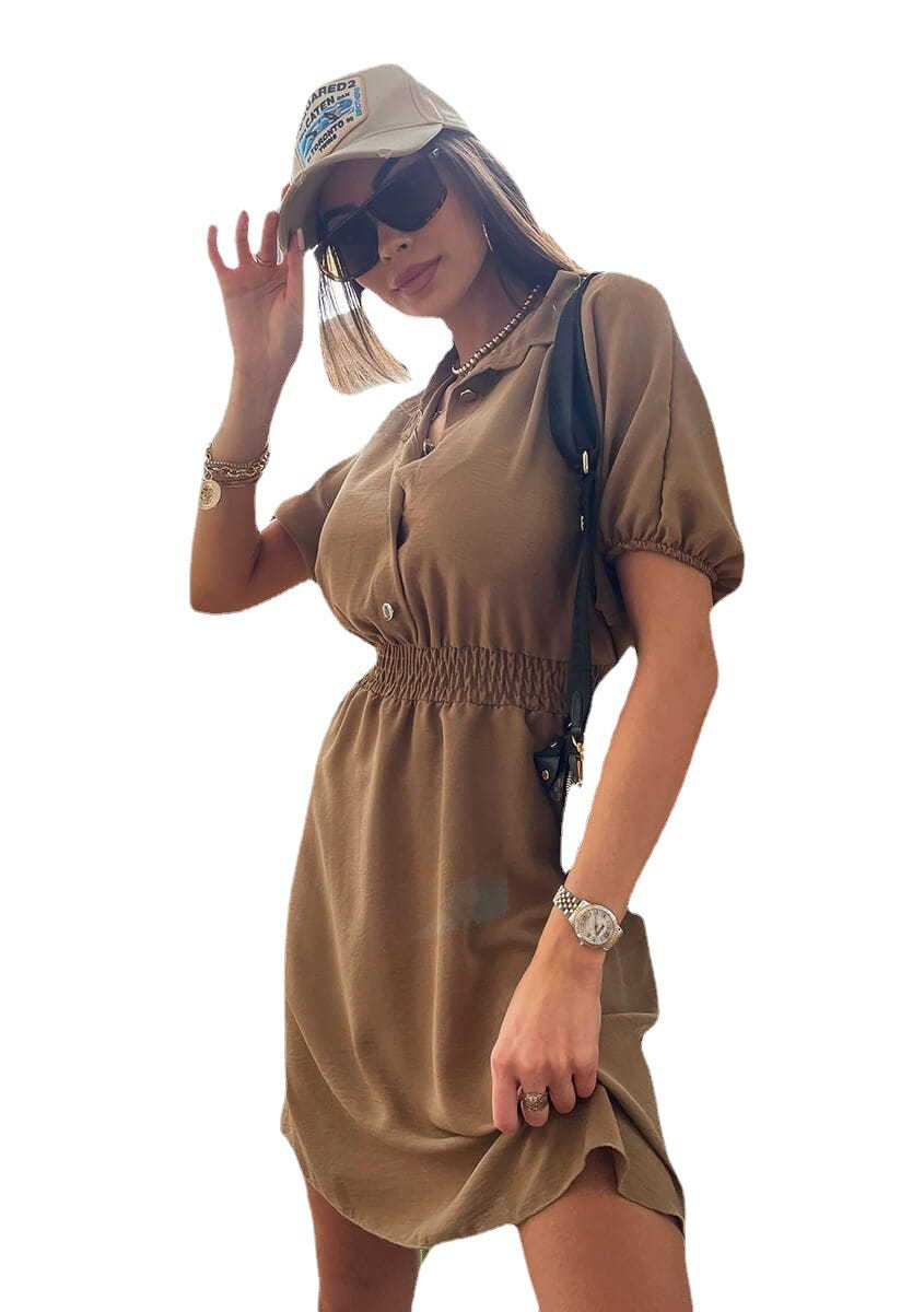 Damen Hemdkleid mit elastischem Bund und modischem Kragen Stalluxe