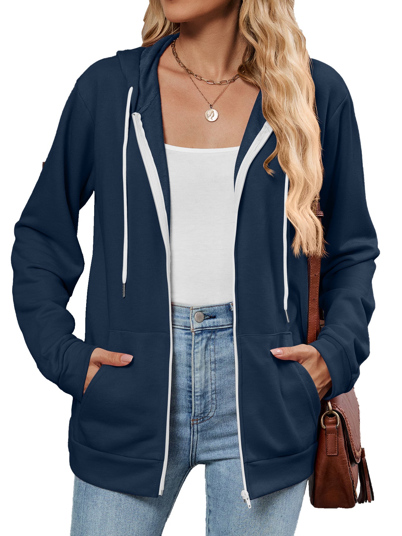 Damen Kapuzenjacke mit seitlichen Eingrifftaschen und kontrastierenden Reißverschlüssen Stalluxe