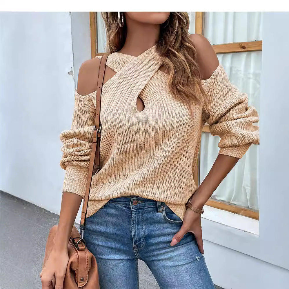 Damen Strickpullover mit asymmetrischem Ausschnitt und offenen Schultern Stalluxe