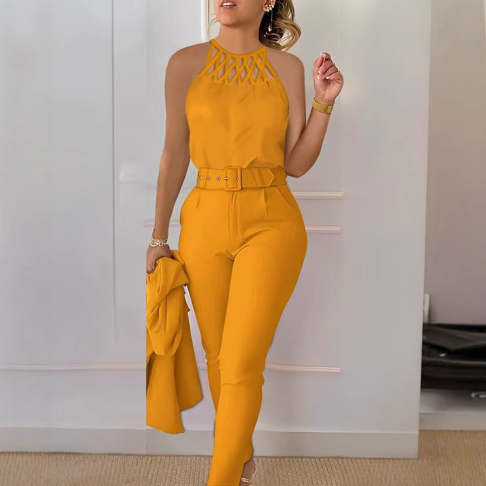 Damen Elegantes und figurbetontes Jumpsuit mit Racerback und Gürtel Stalluxe