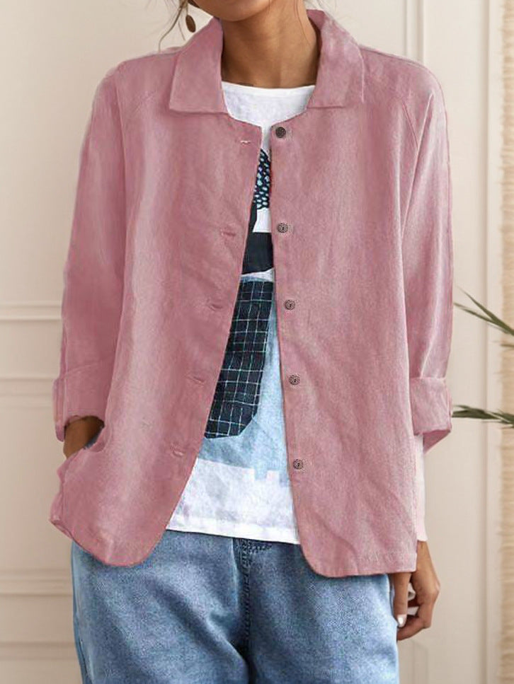 Damen lockere Leinenjacke mit Knopfdetails und seitlichen Taschen Stalluxe