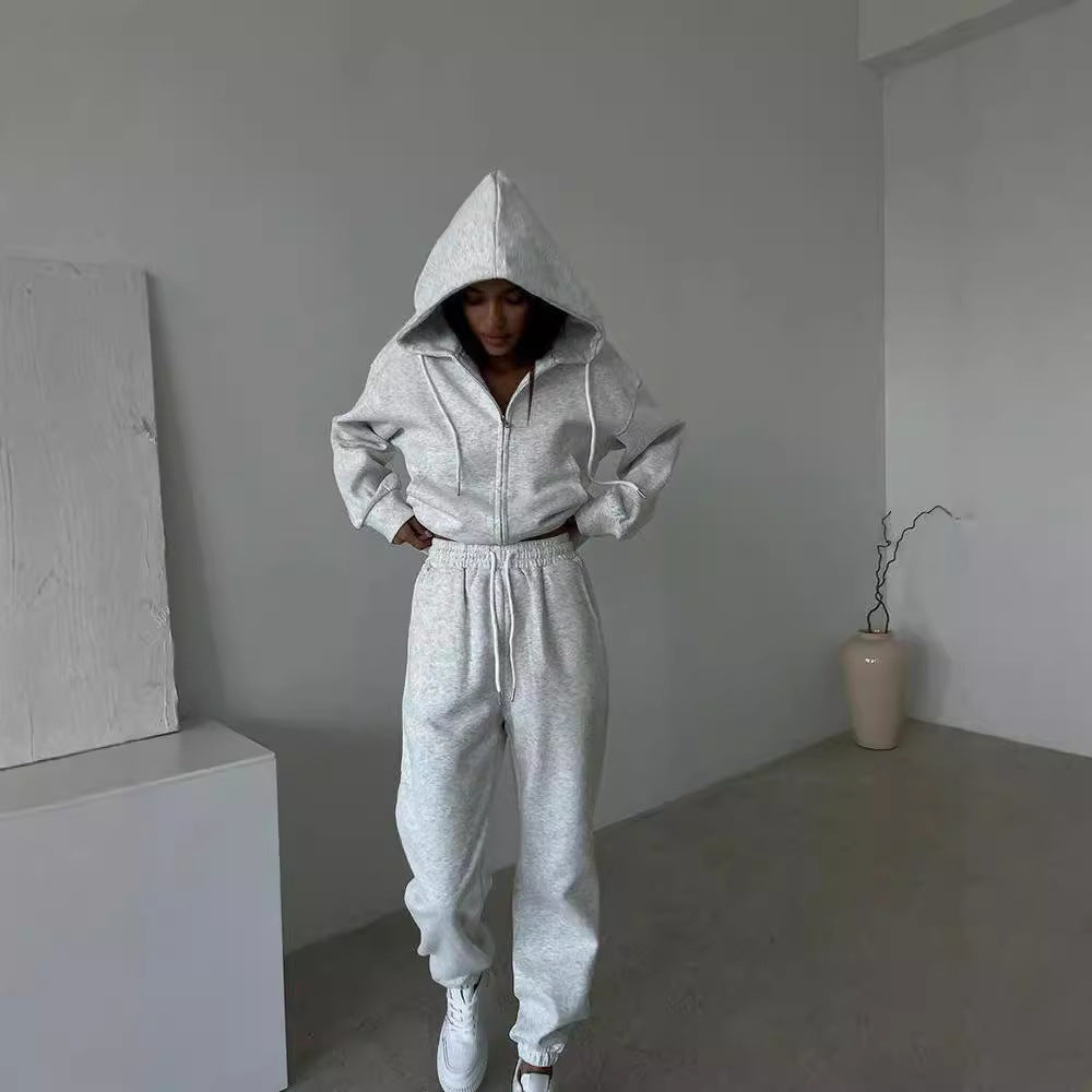 Damen sportliches Fleece-Jogginganzug mit praktischer Kapuze und Kordelzug Stalluxe