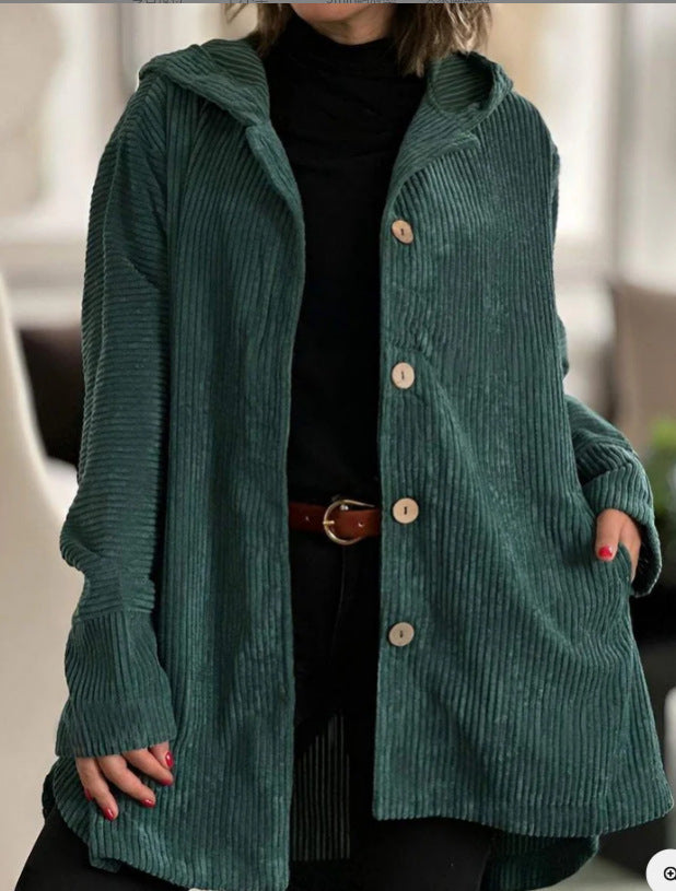 Damen Lässige cordjacke mit Kapuze und großen Knöpfen Stalluxe