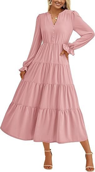 Damen Langärmliges Maxi-Kleid mit Volants Stalluxe