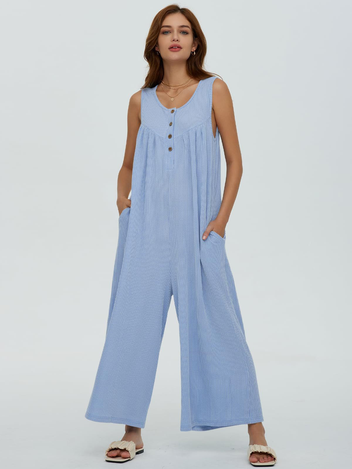 Damen Luftige Jumpsuit mit Knopfdetails und Taschen Stalluxe