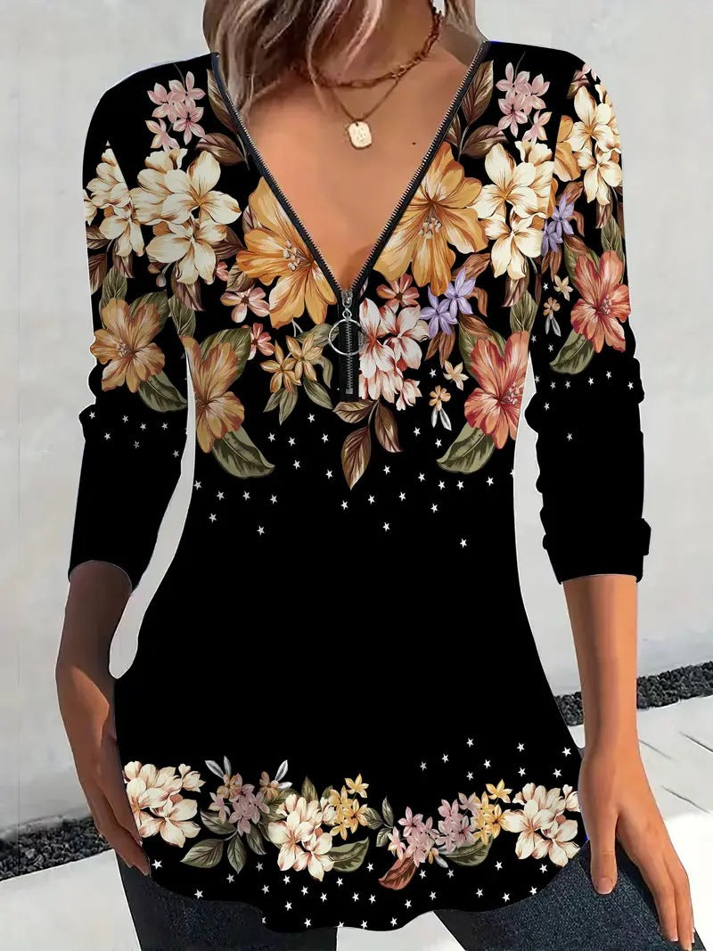Damen Bluse mit floralem Print und Reißverschluss Stalluxe