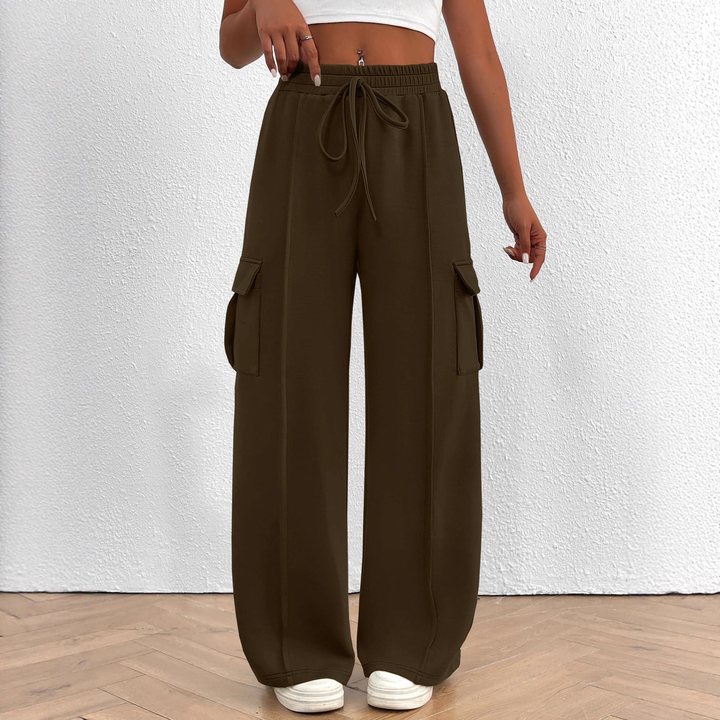 Damen weite Cargo-Hosen mit elastischem Bund und seitlichen Taschen Stalluxe