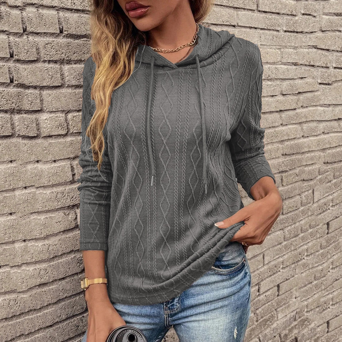 Damen Kapuzenpullover mit strukturiertem Strickdesign und seitlichen Eingrifftaschen Stalluxe