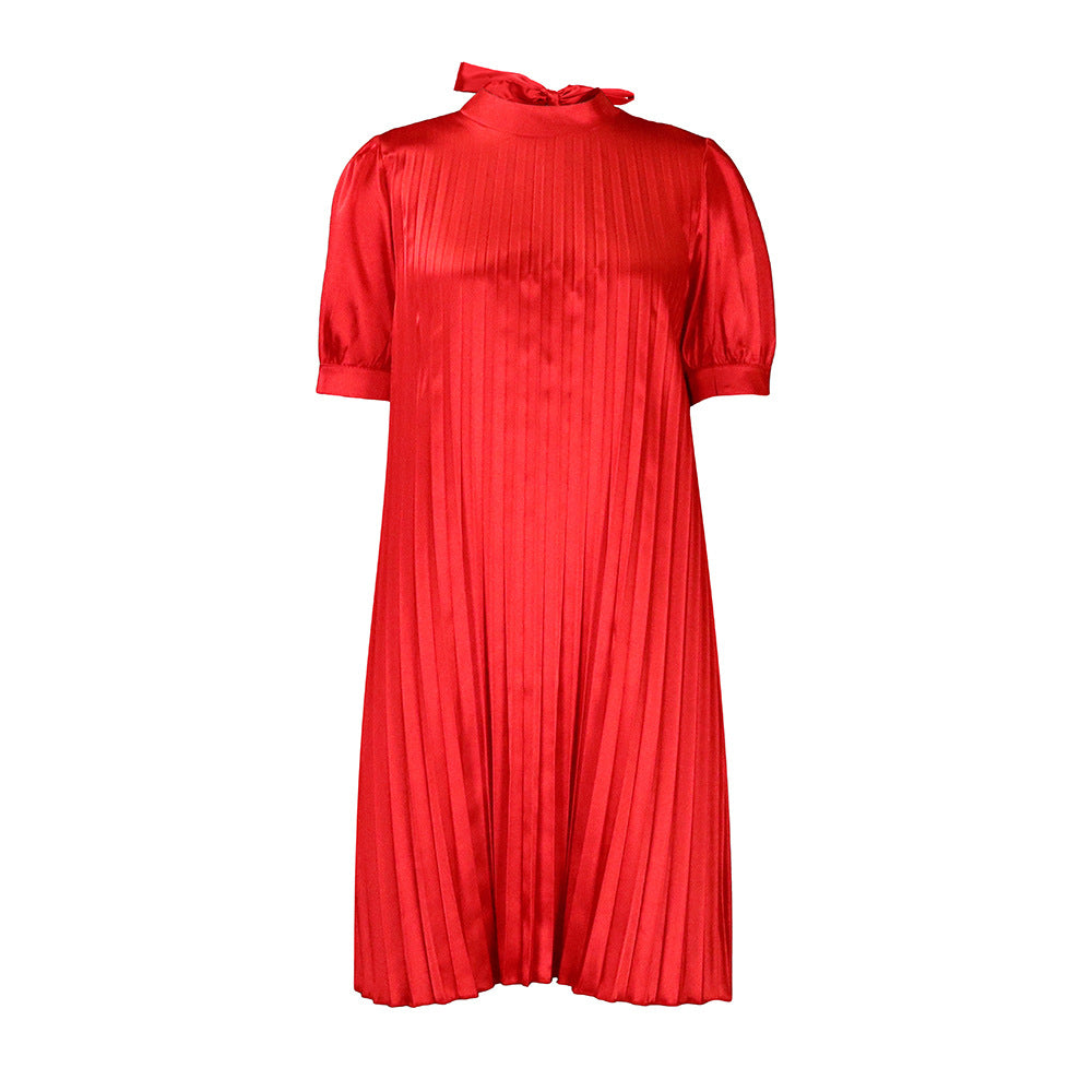 Damen Plisseekleid mit hochgeschlossenem Kragen und Schleifendetail Stalluxe