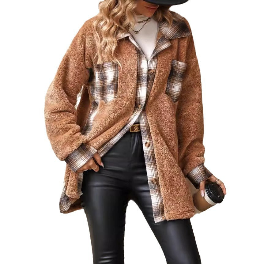 Damen Fleece Jacke mit kariertem Innenfutter Stalluxe