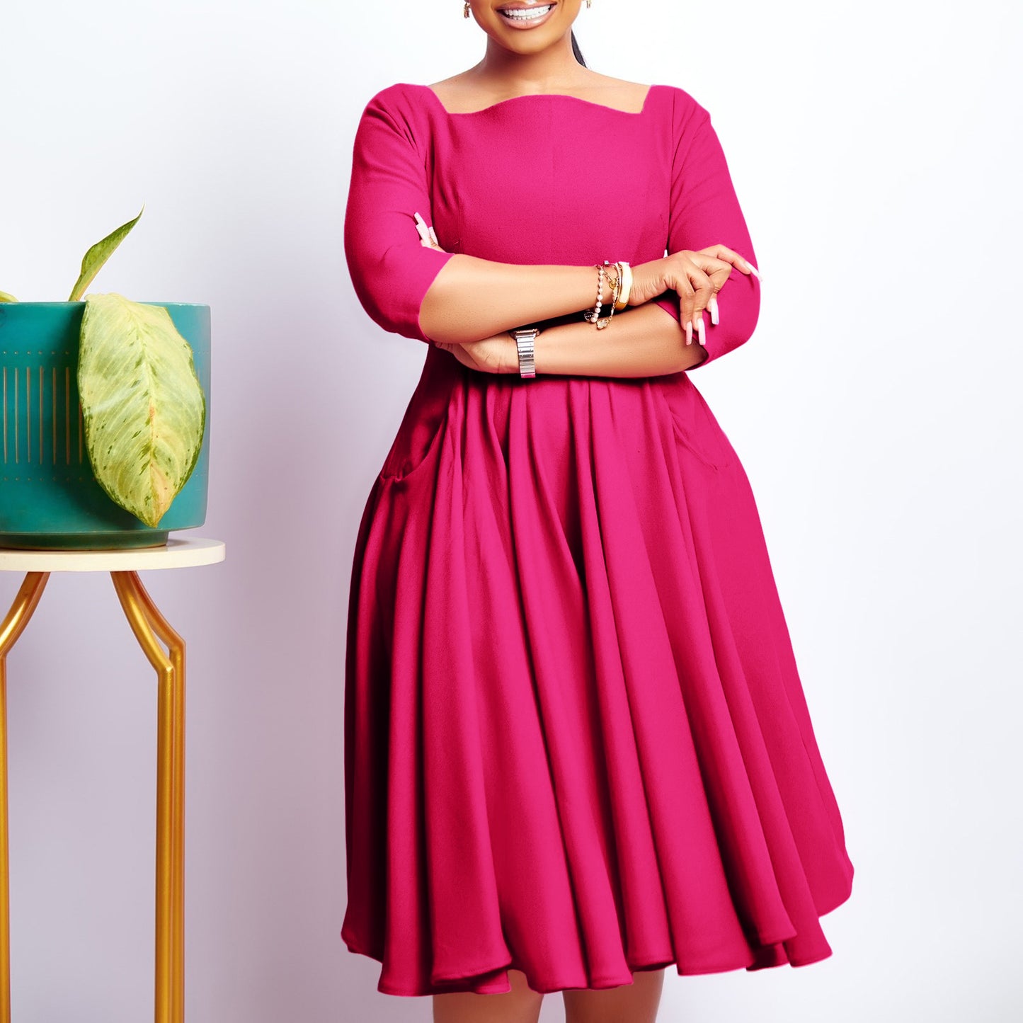 Damen Midi-Kleid mit eleganten Taschen und bequemem Schnitt Stalluxe