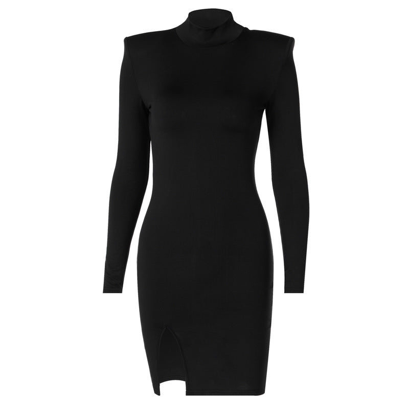 Damen Elegantes Minikleid mit hochgeschlossenem Ausschnitt und asymmetrischem Schlitz Stalluxe