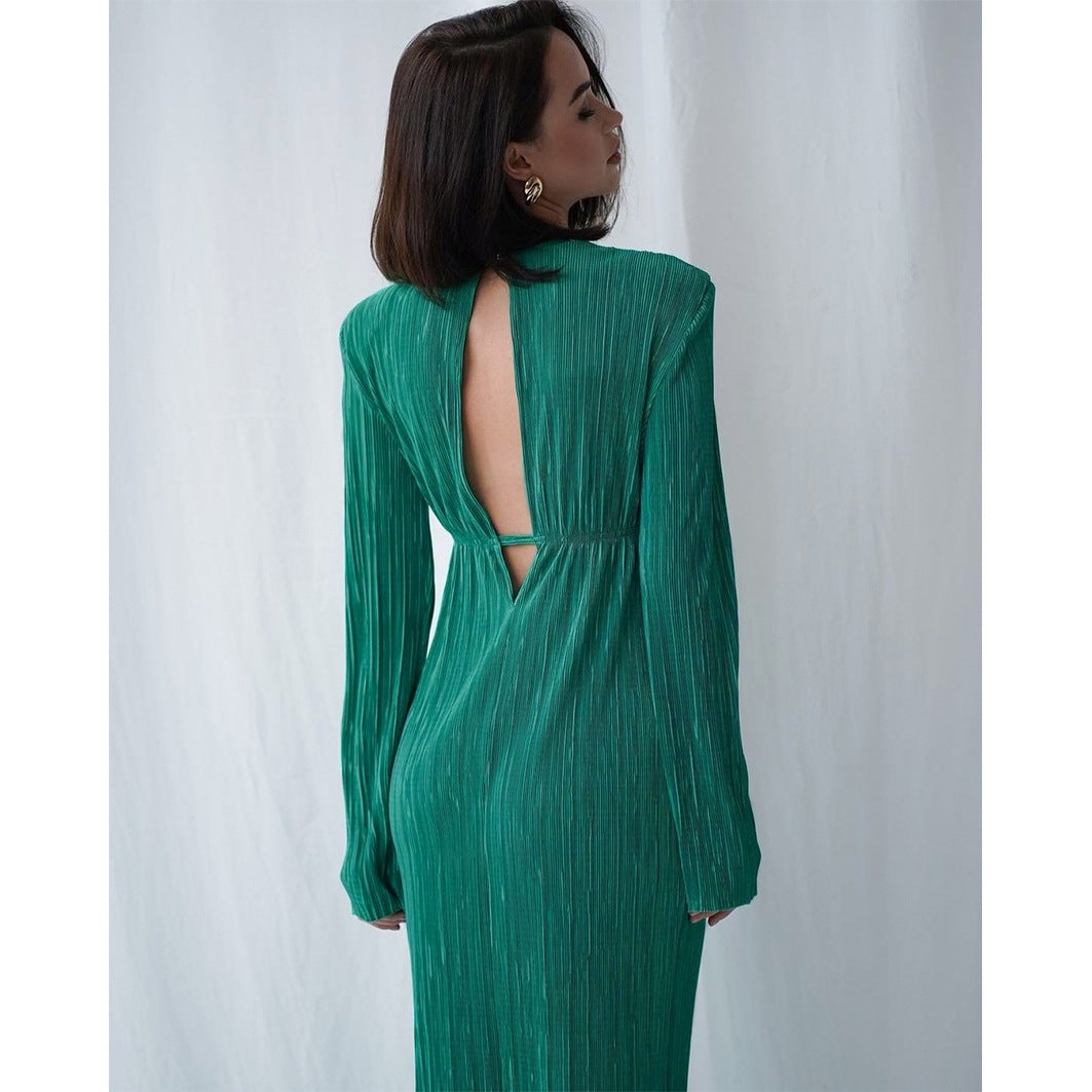Damen elegantes Maxikleid mit raffinierten Ärmeln und feinem Rippdesign Stalluxe