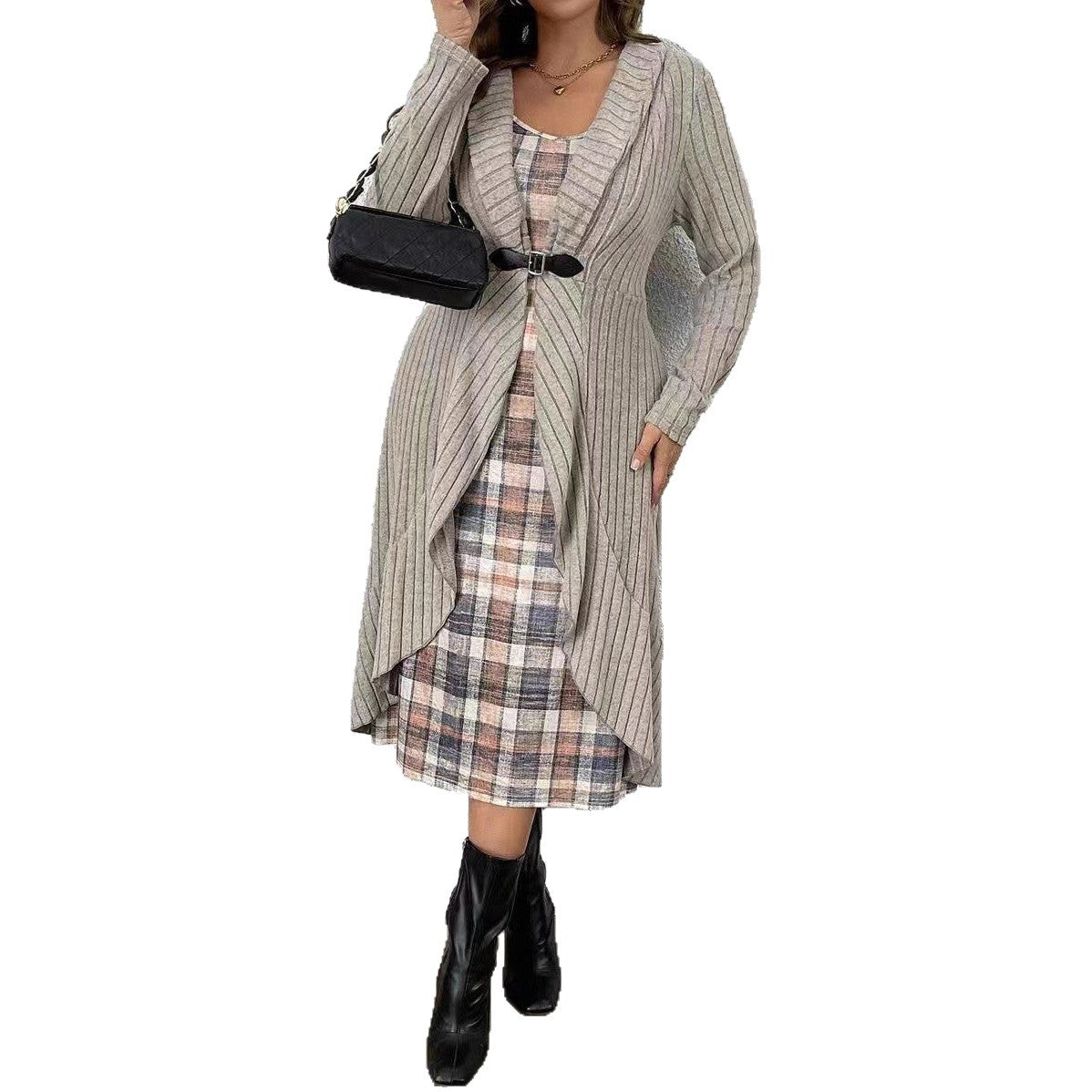 Damen Strickjacke mit asymmetrischem Schnitt und dekorativem Gürtel Stalluxe