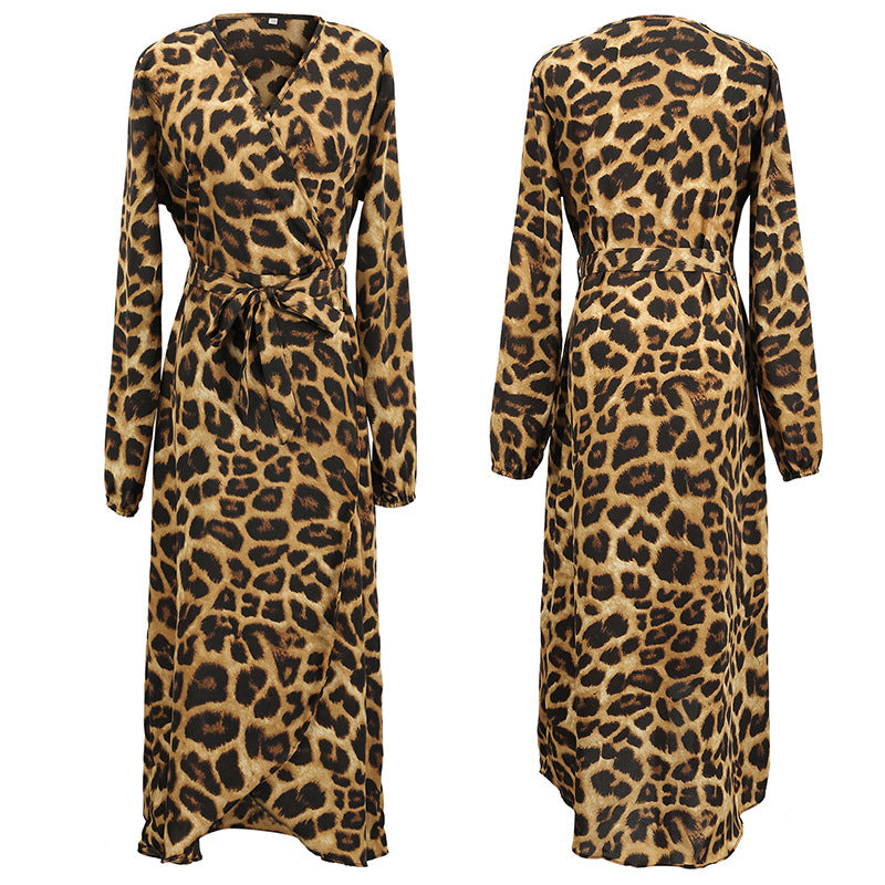 Damen Maxikleid mit leopardmuster und tailliertem Gürtel Stalluxe