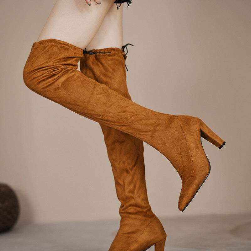 Damen hohe Stiefel mit Absatz und elastischen Einsätzen Stalluxe
