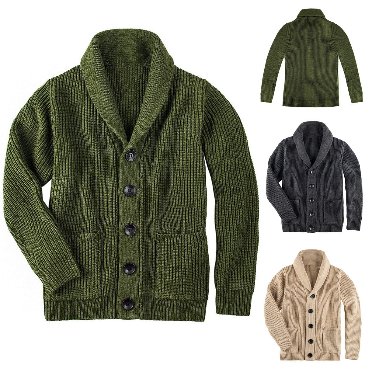 Damen Grobstrick Pulloverjacke mit elegantem Schalkragen und knöpfen Stalluxe