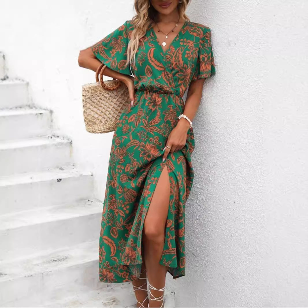 Damen Maxikleid mit verspieltem Floralprint und leichtem V-Ausschnitt Stalluxe