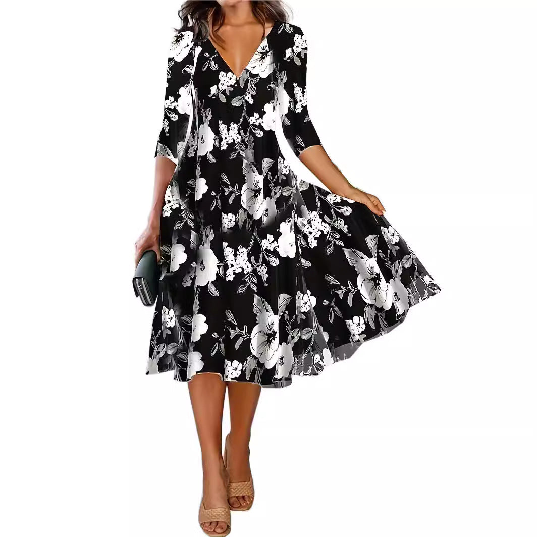 Damen Midikleid mit floralen Motiven Stalluxe