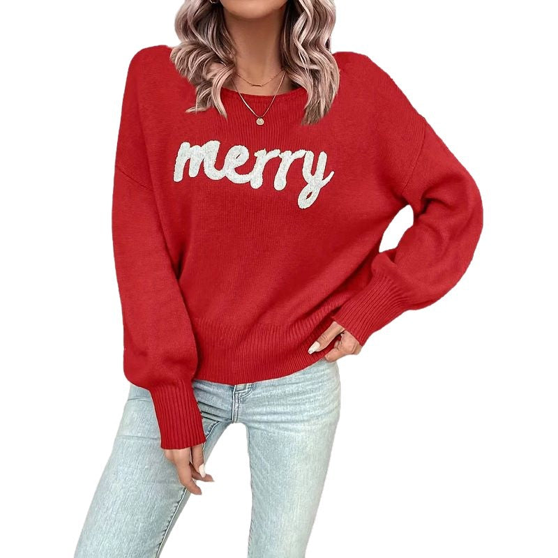 Damen gemütlicher Sweater mit festlichem Aufdruck Stalluxe