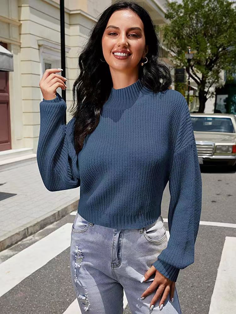 Damen Modischer Strickpullover mit weitem Ausschnitt Stalluxe Dunkelblau