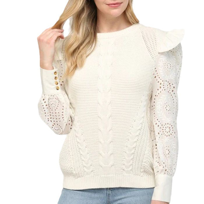 Damen eleganter Strickpullover mit Rüschendetails und Lochmuster Stalluxe