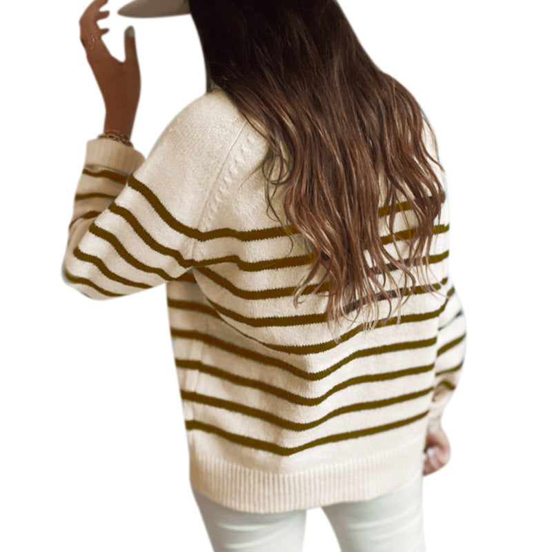 Damen Streifenstrickpullover mit Knopfleiste und weitem Schnitt Stalluxe