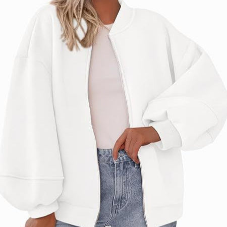 Damen Oversized Bomberjacke mit Reißverschluss und elastischen Bündchen Stalluxe